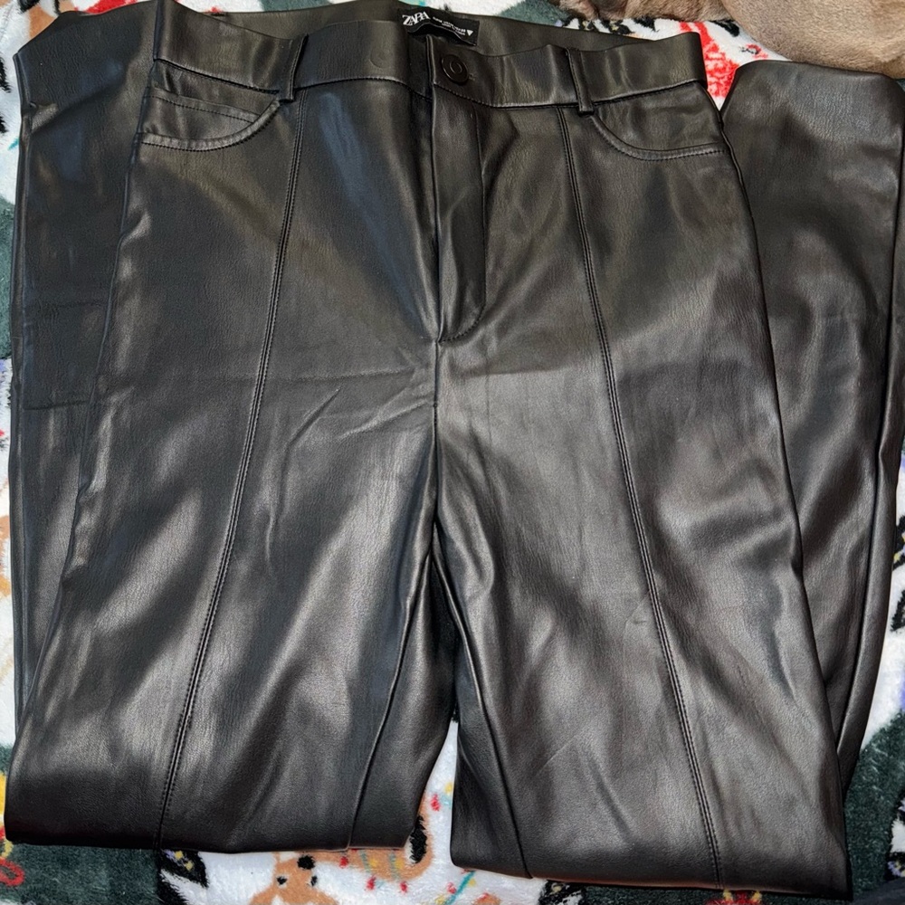 Zara Black Faux Leather Pants Womens size medium